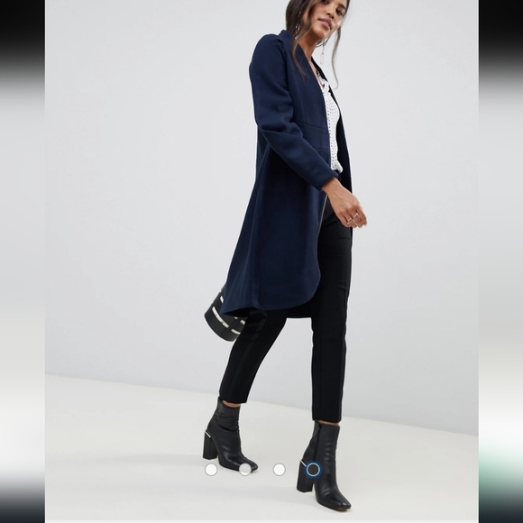 Y.A.S. , Zip Front Colarless Coat, Navy, Size Small - Picture 4 of 11